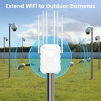 Extensor WiFi para exteriores AC1200, amplificador de señal WiFi para exteriores, IP65 resistente a la intemperie, modo repetidor/AP/enrutador, con PoE, para cámara, patio, Starlink, patio, granja
