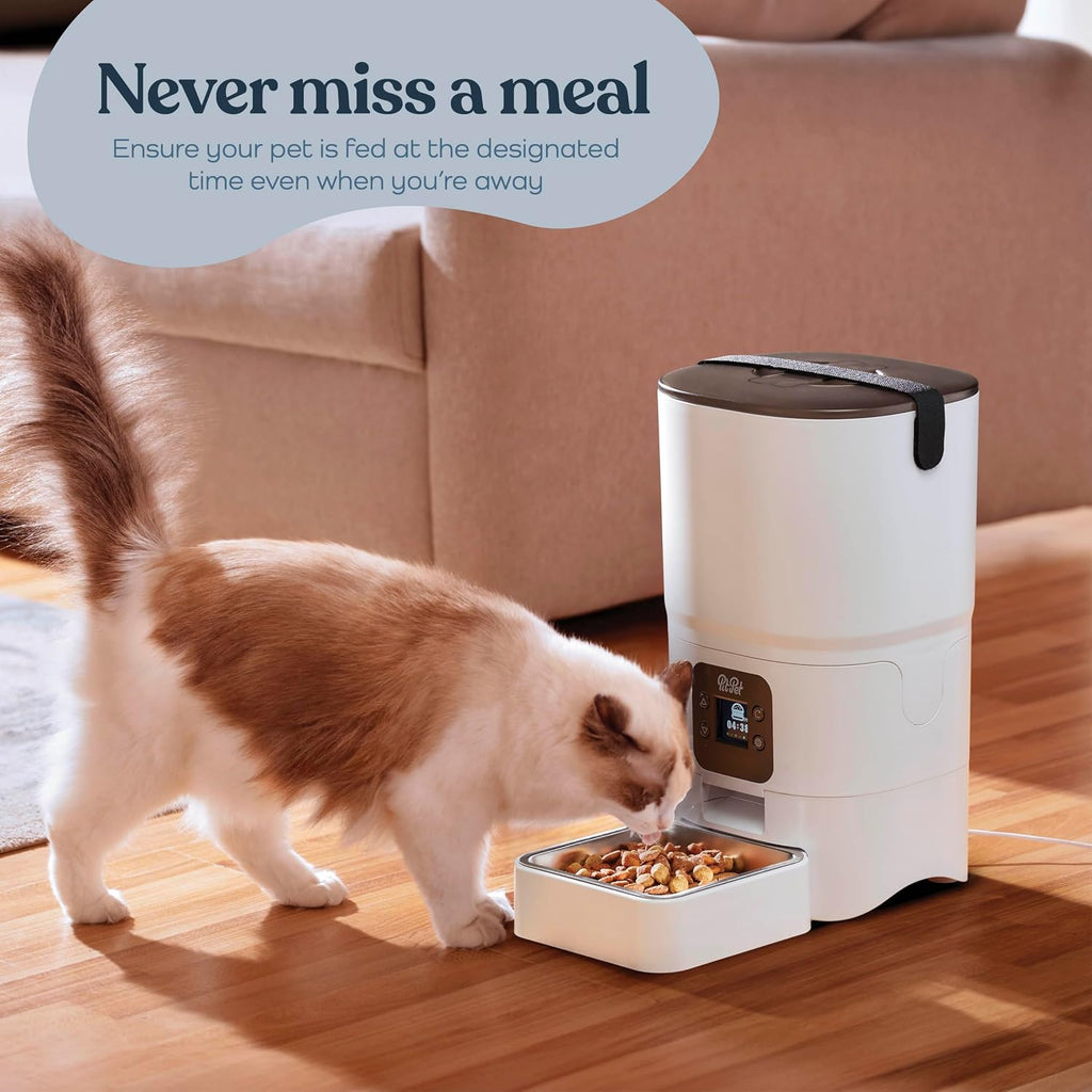 Alimentador automático inteligente para gatos, dispensador automático confiable de alimentos para gatos de 6 litros con pantalla LCD para una fácil instalación, (blanco)