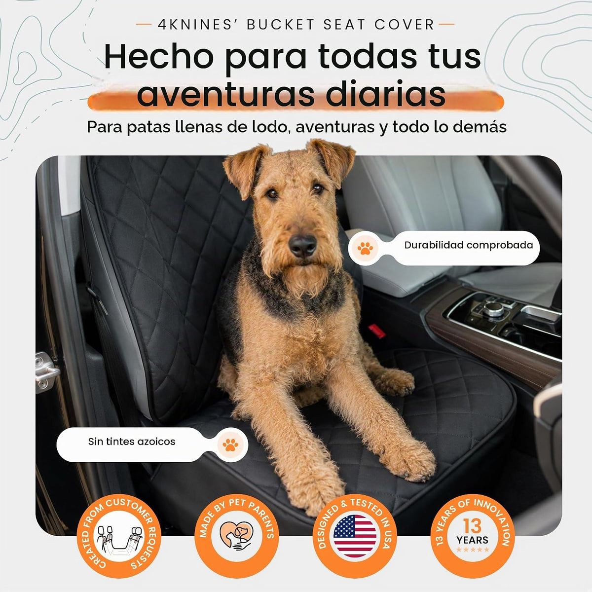 4Knines - Funda de asiento delantero resistente para perros, impermeable, color negro