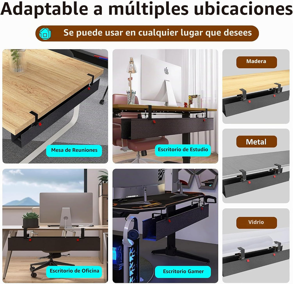 Bandeja de gestión de cables debajo del escritorio de 48" para juego, Negro sin taladro, Organizador de cables para PC, Grande anti-hundimiento para ocultar cables, Red de gestión de cables furtiva para estación de batalla (Negro, 47.8")