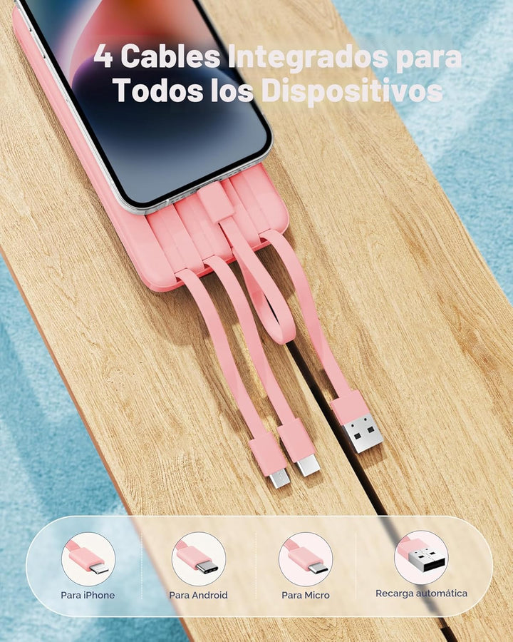 Charmast Cargador portátil con cables incorporados, banco de energí...