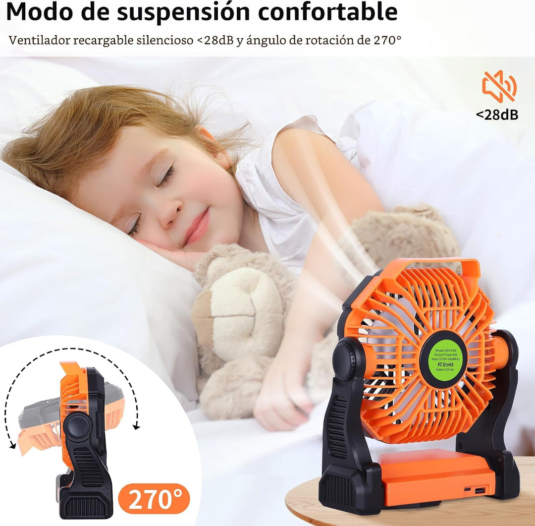 TDLOL Ventilador portátil a batería recargable, ventilador de campi...