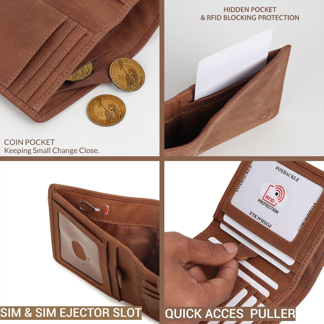 Cartera delgada de cuero plegable para hombre con bolsillo secreto...