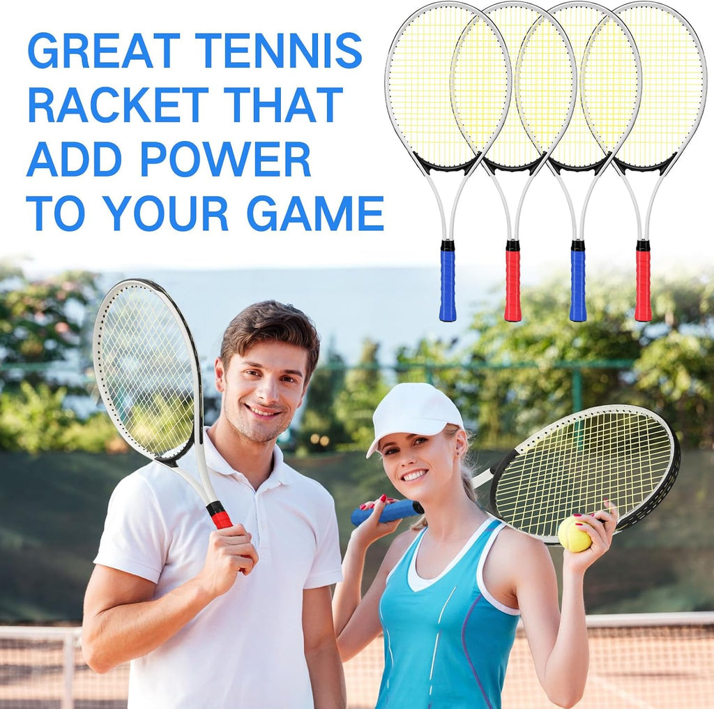 4 raquetas de tenis para adultos recreativas para 4 jugadores, raqueta de tenis ligera de 27 pulgadas con 3 pelotas de tenis para entrenar principiantes con bolsa de transporte