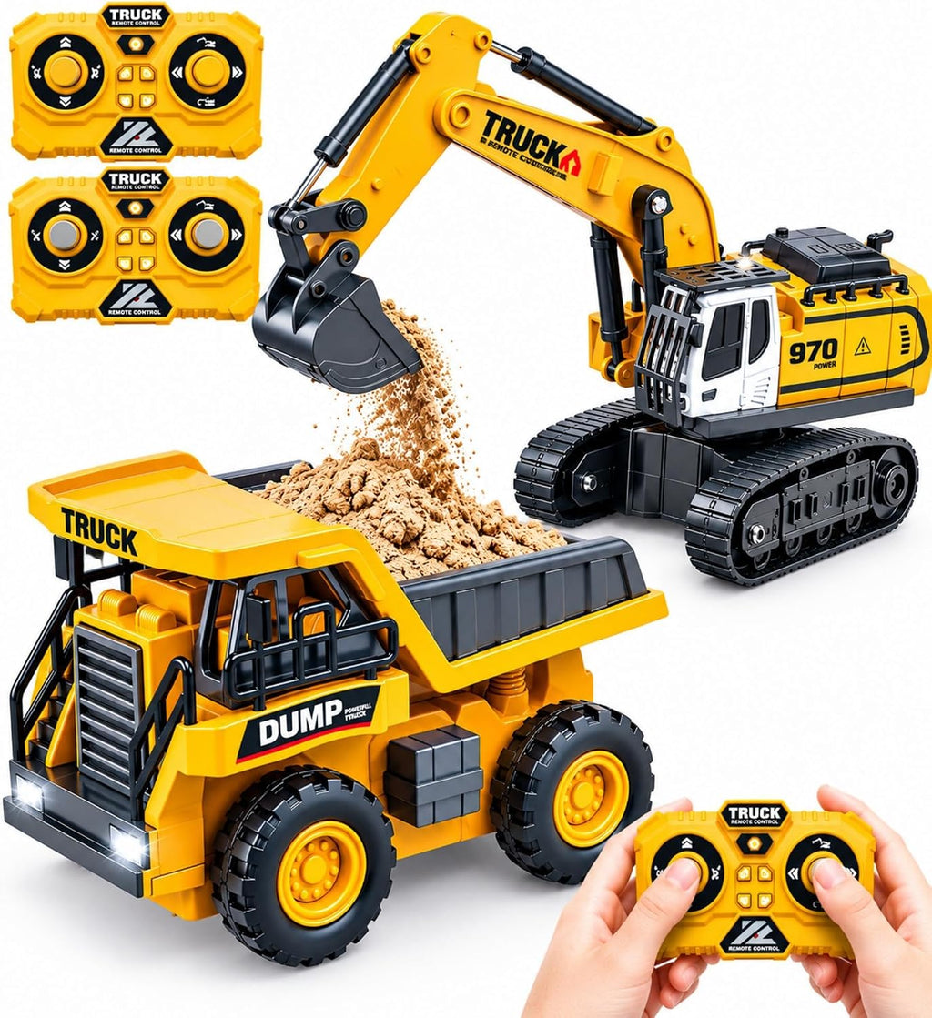 2P Mini Excavadora RC y camión volquete juguete conjunto, construcción