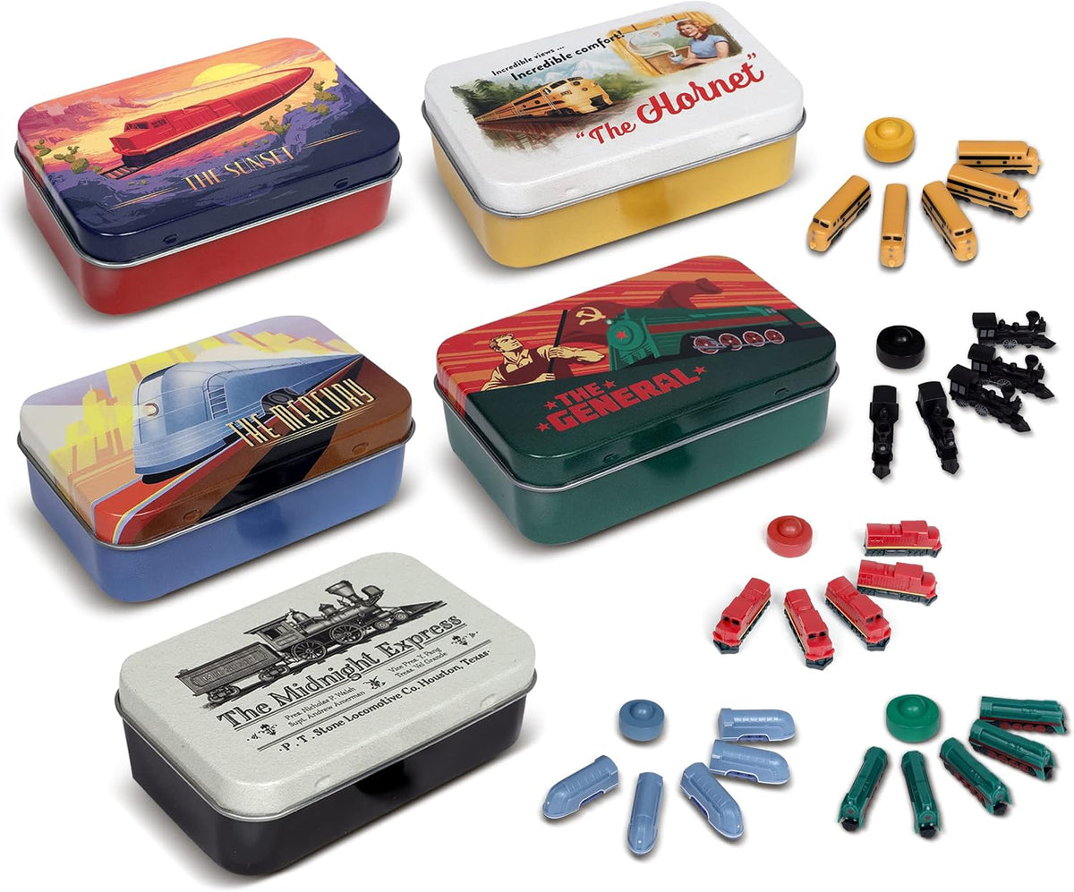 Juego de mesa de lujo de tren | Piezas de jugador para boleto para montar y otros juegos de mesa de tren para adultos, familiares y niños | Miniaturas mejoradas | Juego completo de 5