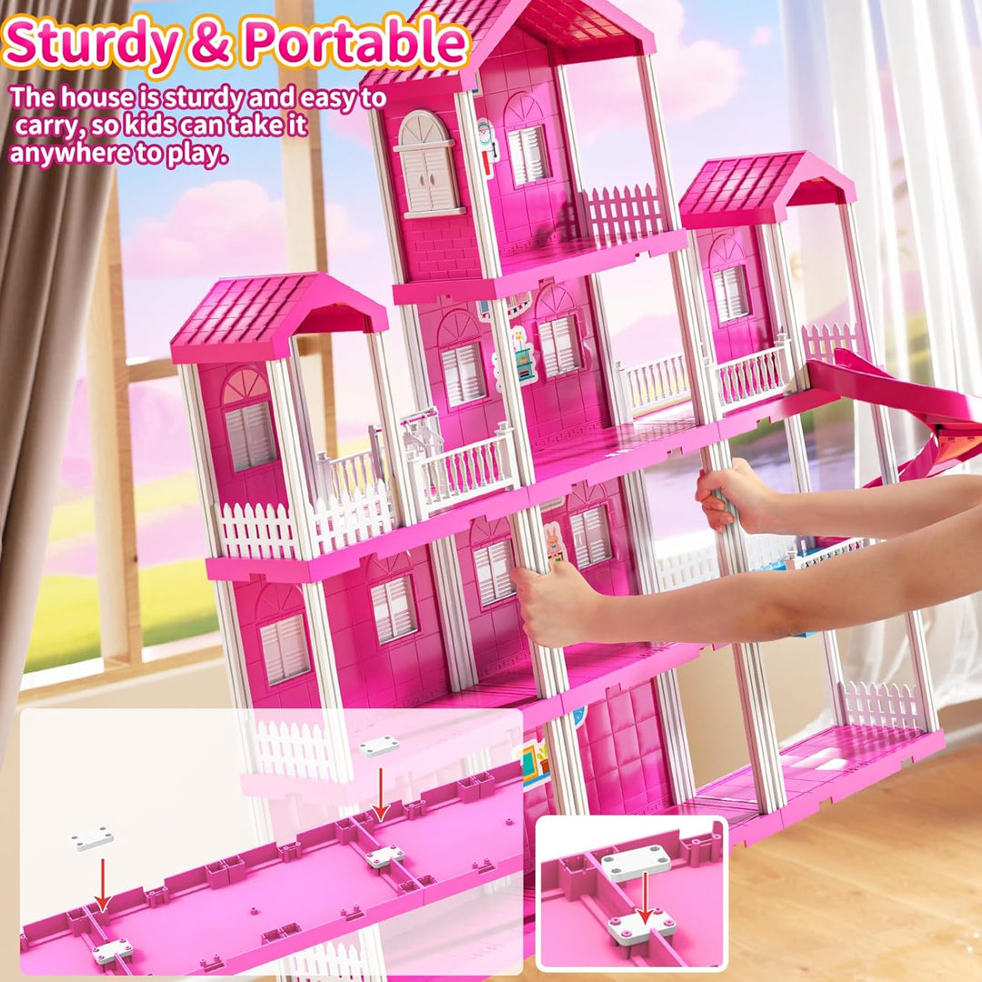 Pink Villa Playset para niñas de 3 a 7 años casa de 4
