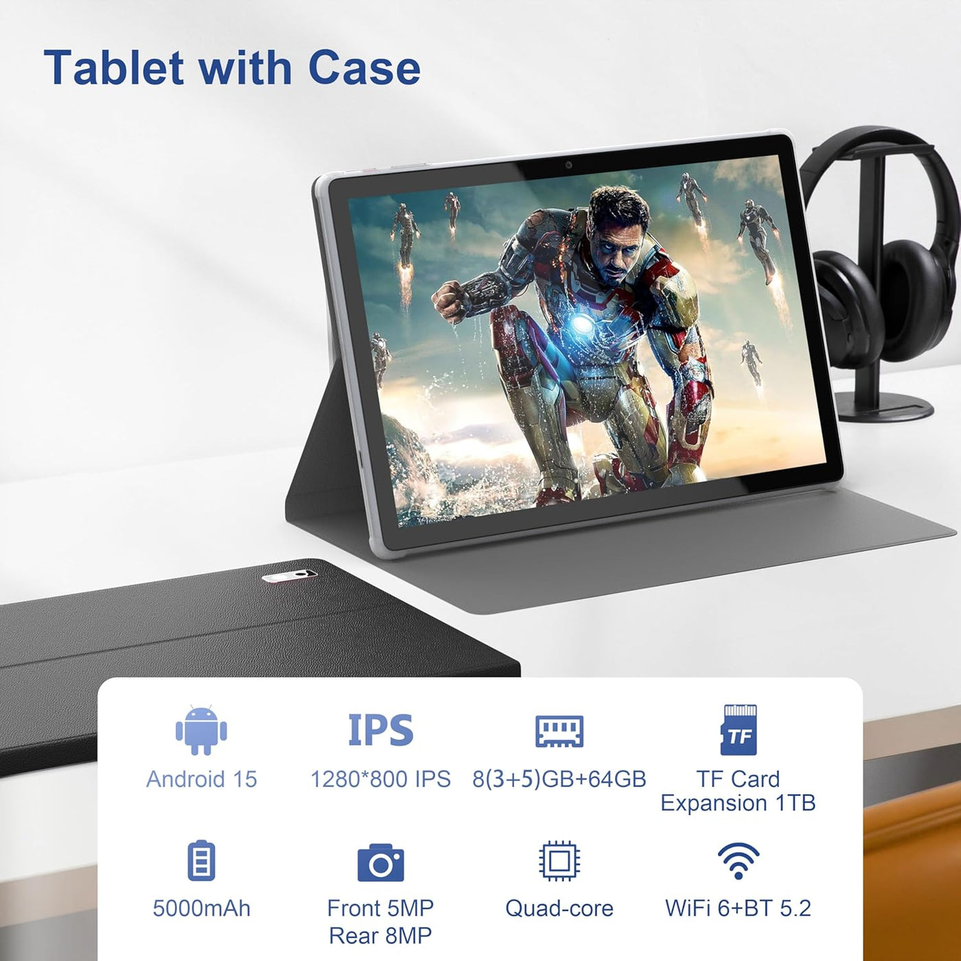 BYYBUO Tablet Android 14, tablet de 10.1 pulgadas con estuche, 6GB...