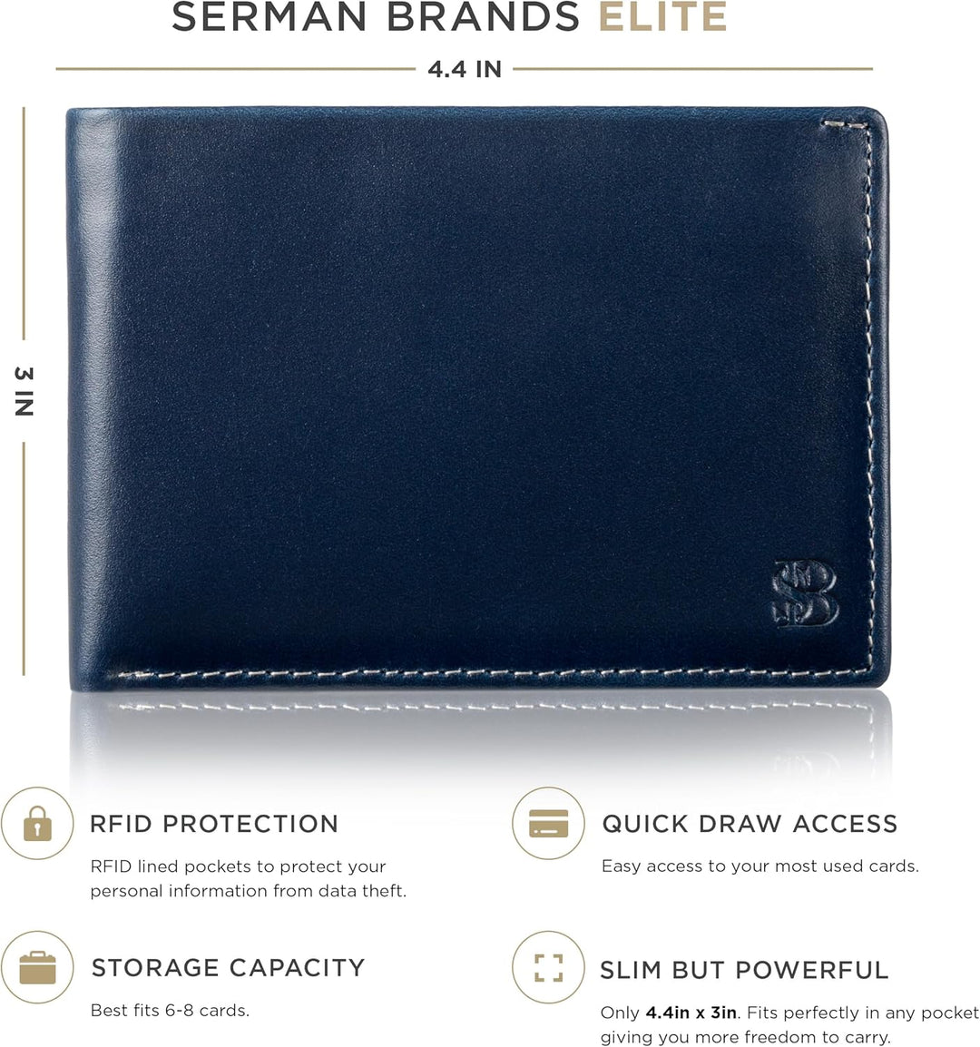 SERMAN BRANDS Mens Slim Bifold Wallet RFID Blocking Minimalist Fron...
