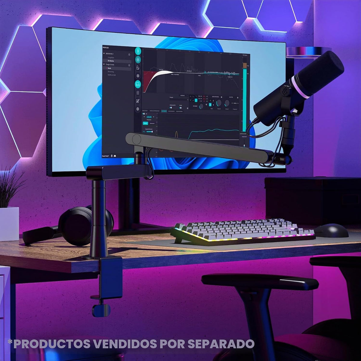 BEACN Soporte de micrófono (oscuro) - Brazo de pluma ajustable de perfil