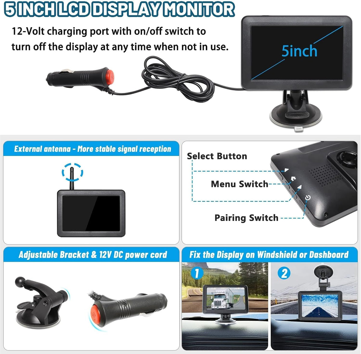 Cámara de respaldo inalámbrica EWAY WiFi magnética de 1080P HD con batería recargable, sin cableado, para monitoreo trasero y reversa en coche, camioneta, camioneta pickup, autocaravana, quinta rueda