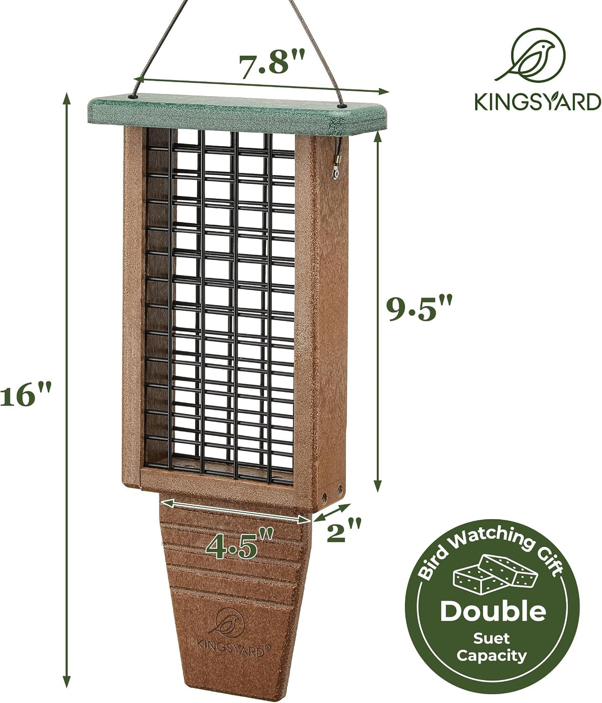 Kingsyard Comedero de Sebo para Pájaros de Plástico Reciclado, Comedero de Sebo de Doble Capacidad con Soporte para Cola para Colgar Afuera, Resistente y Duradero, Excelente para Pájaros Carpintero y