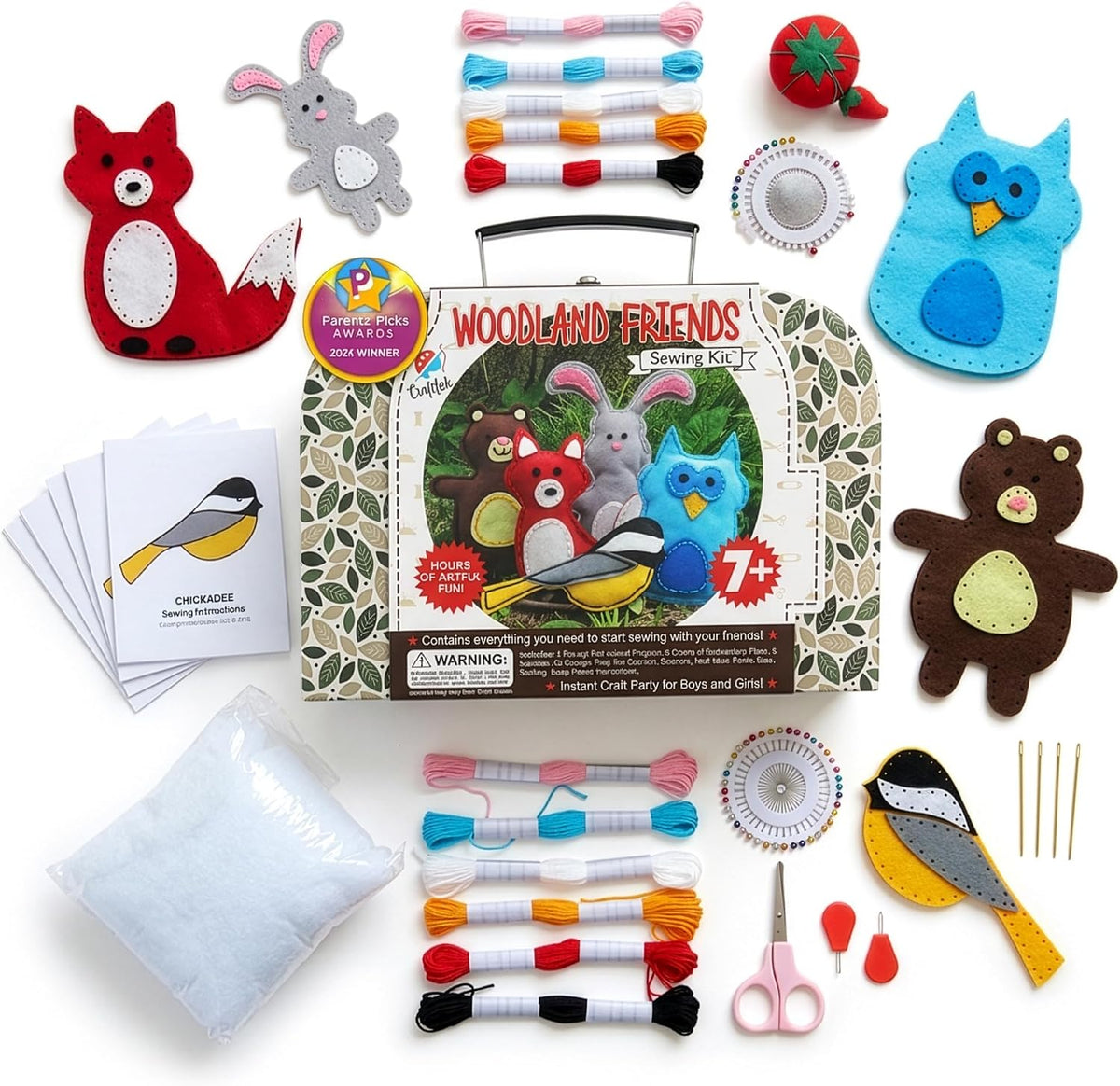 Kit educativo de costura con animales del bosque para niños de 7 a 12 años, por Craftster's Sewing