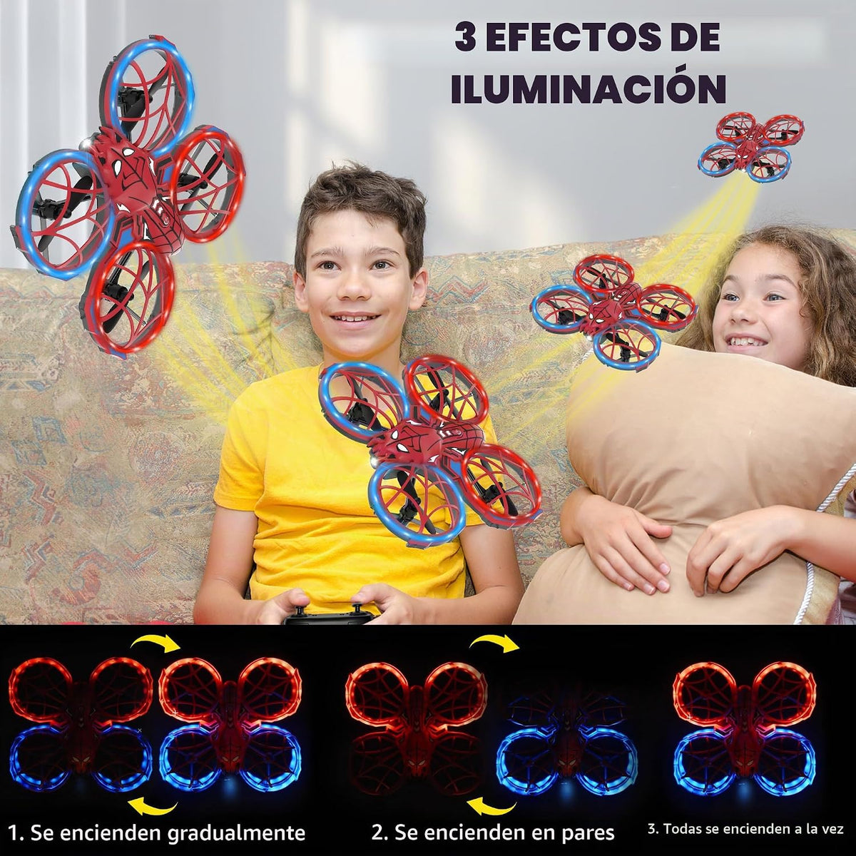 Drone para niños con luz LED RC Quadcopter Full Propeller Guards Spider