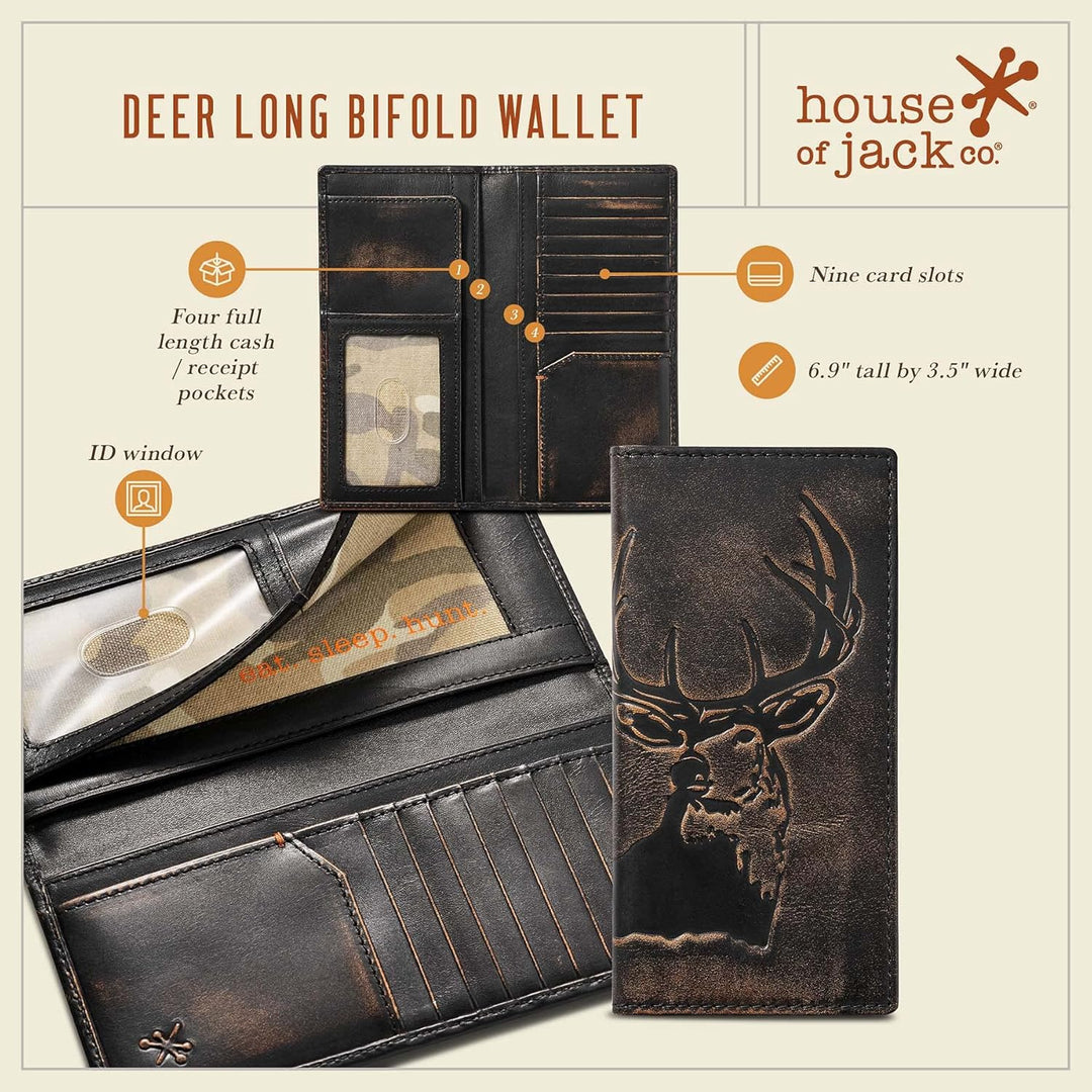House of Jack Co. Cartera larga plegable de ciervo para hombres y h...