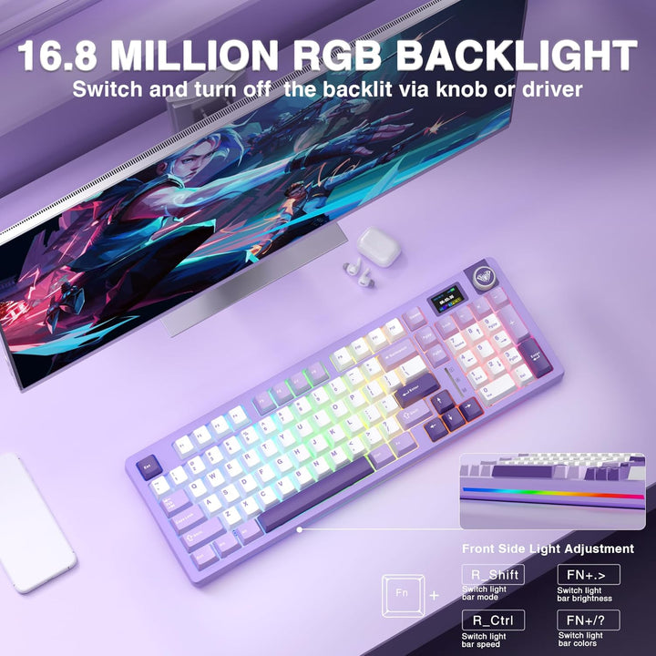AULA Teclado mecánico inalámbrico S98 Pro con pantalla y perilla, t...