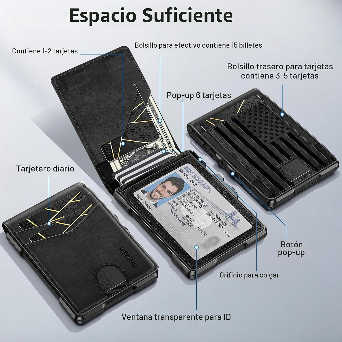 Billetera para hombre minimalista con bloqueo RFID y ranura para tarjetas