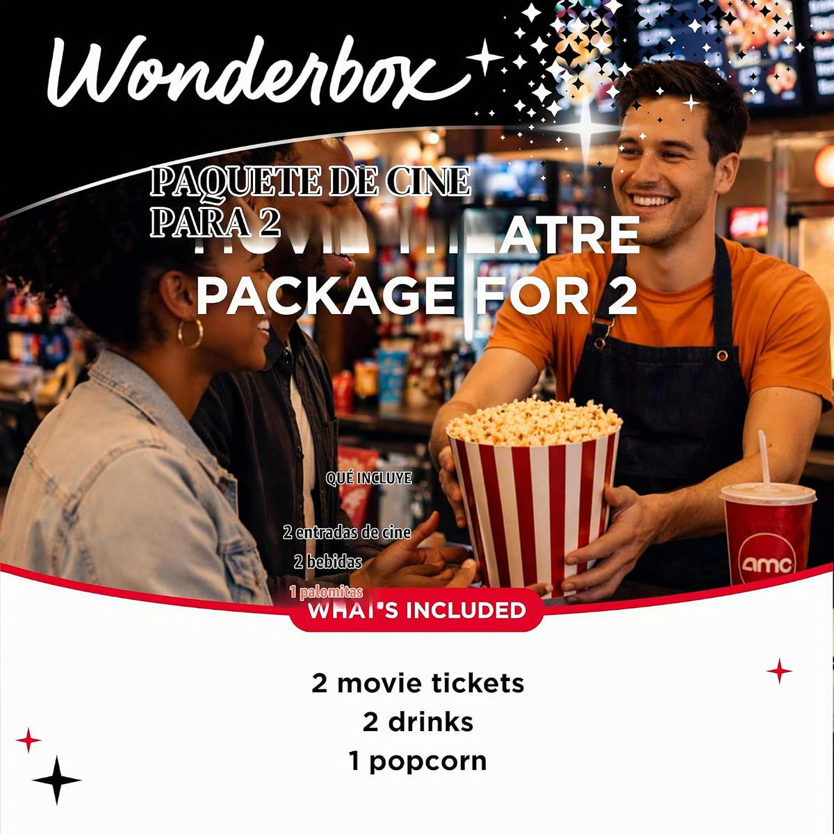Wonderbox - Noche de cine AMC para 2 personas: 2 boletos, 2 bebidas y palomitas