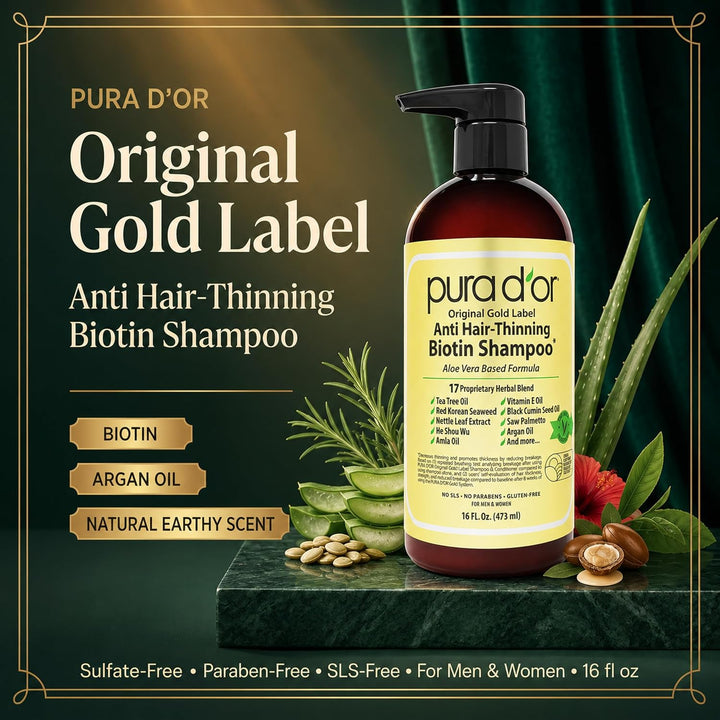 PURA D'OR Champú Original de Etiqueta Dorada Anti-Adelgazamient...