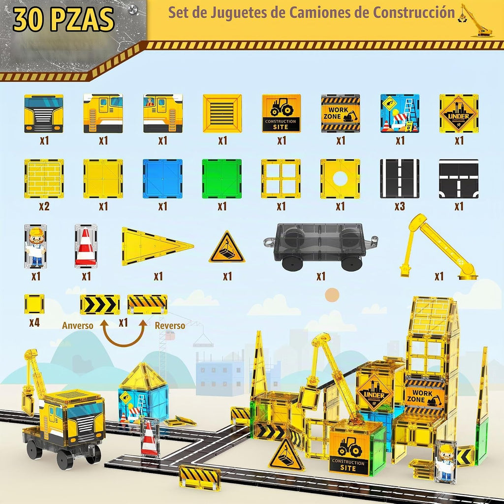 SKTMYY Azulejos magnéticos para niños, juguetes de construcción con grúa