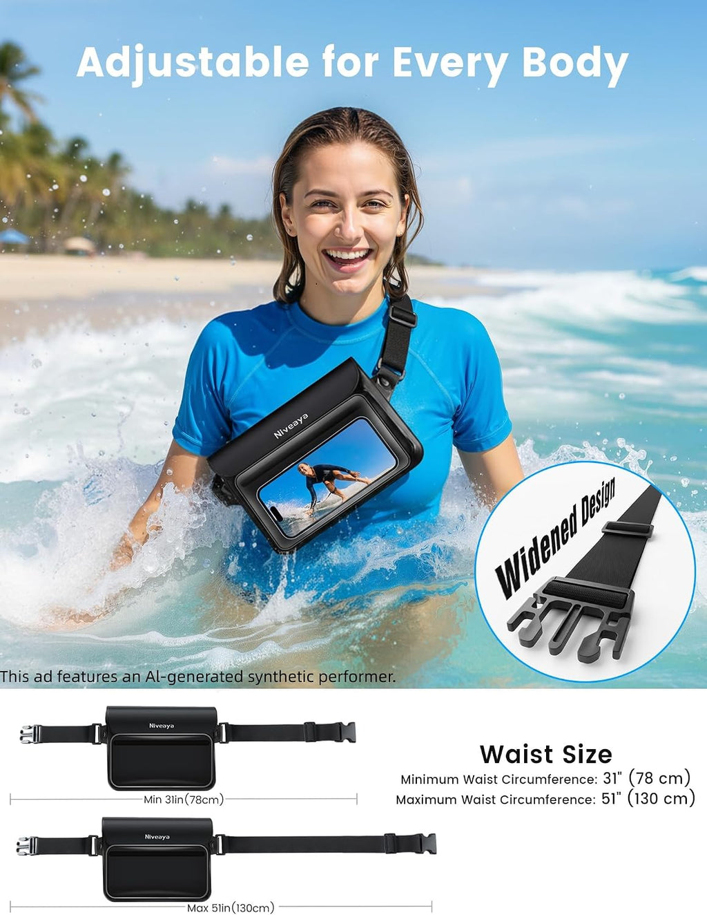 Riñonera impermeable flotante IPX8 para teléfono, pasaporte y