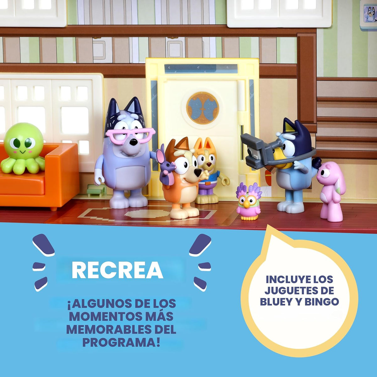 Bluey XL House Playset, luces interactivas, sonidos y pista de baile