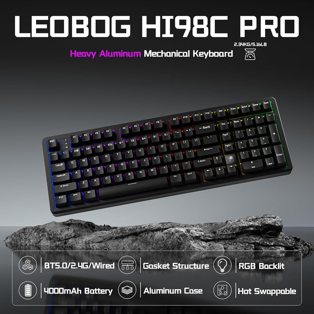 LEOBOG HI98C Pro Teclado mecánico inalámbrico para juegos, triple m...