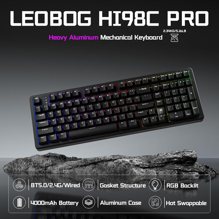 LEOBOG HI98C Pro Teclado mecánico inalámbrico para juegos, triple m...