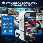 Universal Games Storage Tower Pro – para hasta 18 juegos – con soporte para mando hasta 4 mandos – Accesorios de juego para PS5, PS4, PS3, Xbox X/S/One, Switch 1 + 2, Switch OLED, BluRay,