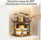 Estante de especias Lazy Susan de 2 niveles, plato giratorio de 10