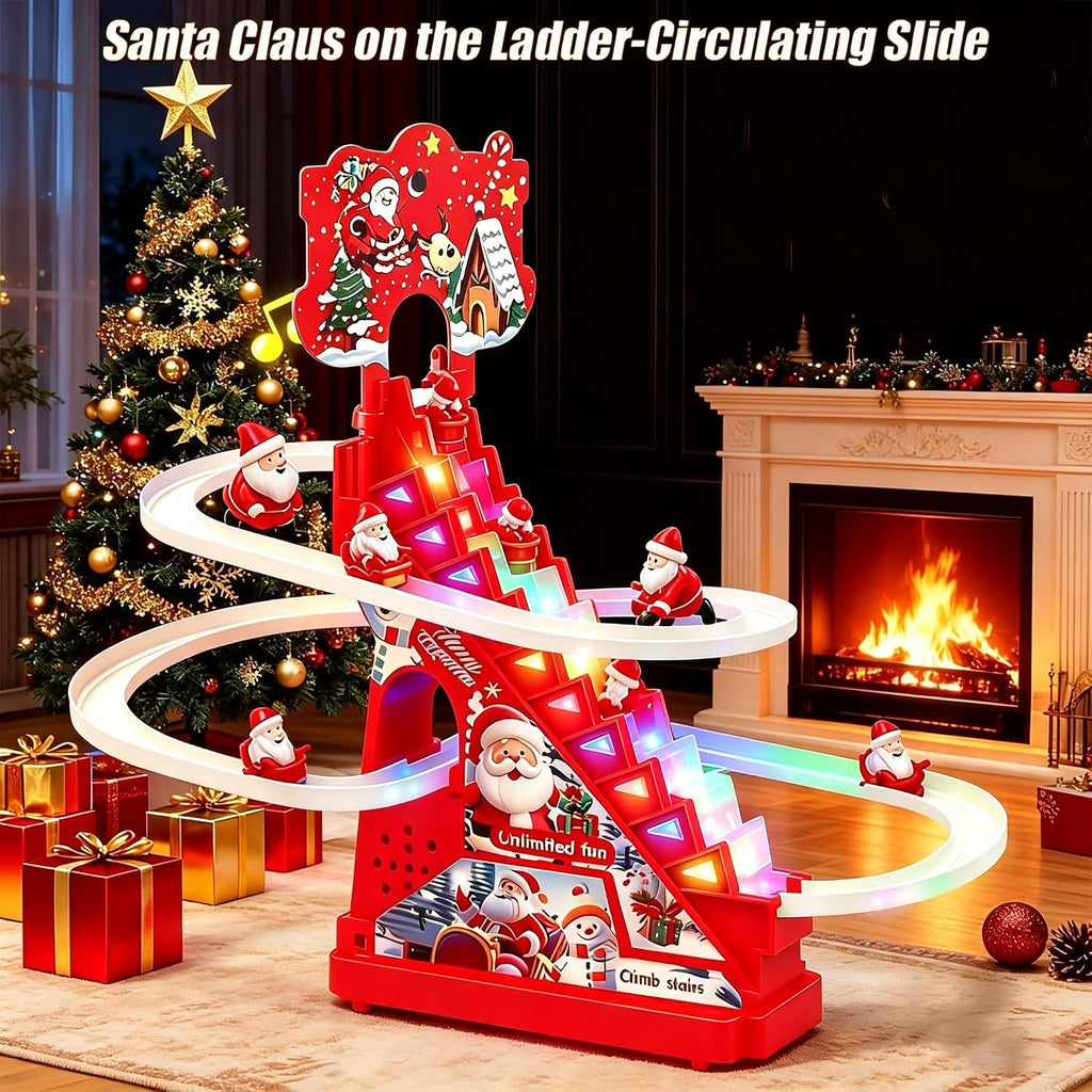 Juego de juguetes de escalada de Papá Noel, juguetes eléctricos de escalada con diapositivas para jugar juego de carreras de Papá Noel, juguetes de escalada con luz LED, música y 9 figuras para niños