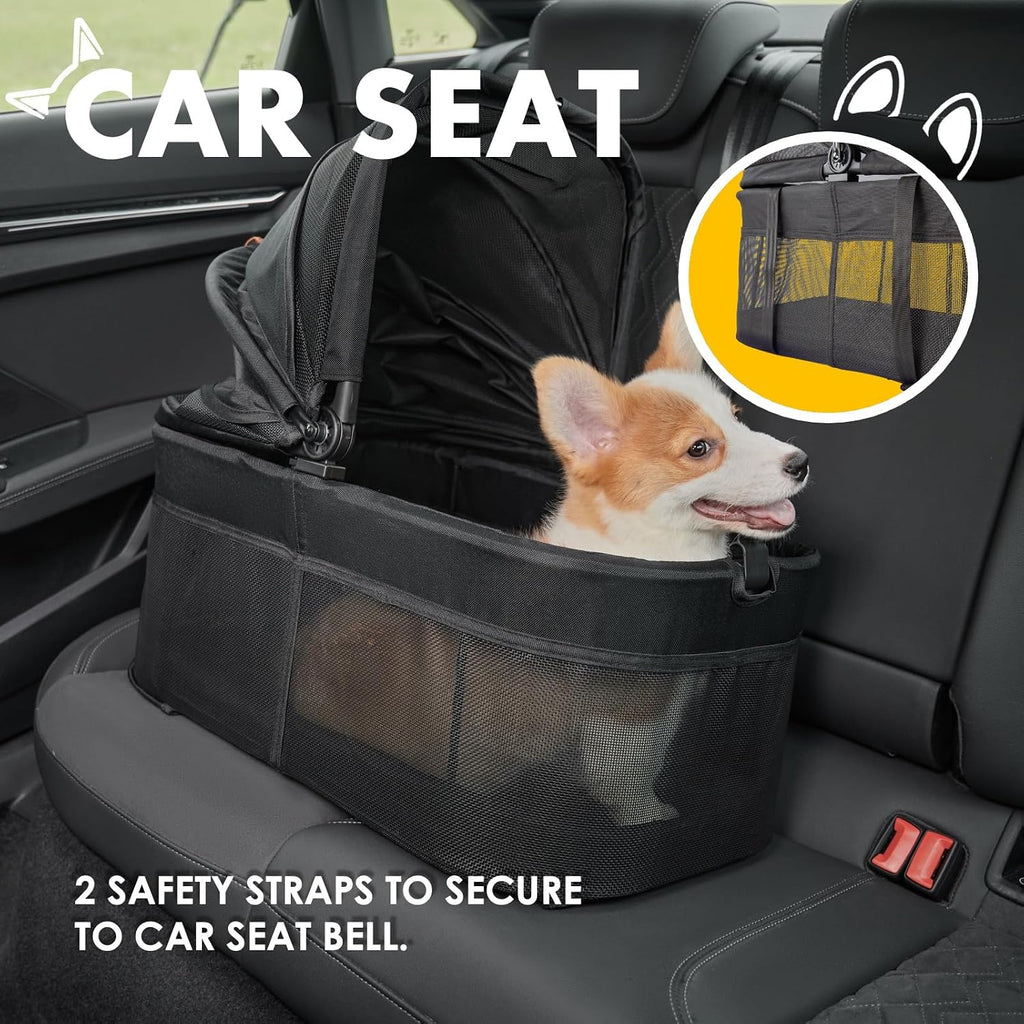 Zoosky Cochecito para mascotas 3 en 1 con transportador extraíble, cochecito plegable para perros y gatos pequeños/medianos, impermeable, todo terreno, con parasoles, asiento de coche