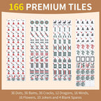 Juego de mahjong americano premium con funda de piel sintética de lujo marrón, 166 azulejos blancos, 4 bastidores Mahjong todo en uno con empujadores, fichas y dados