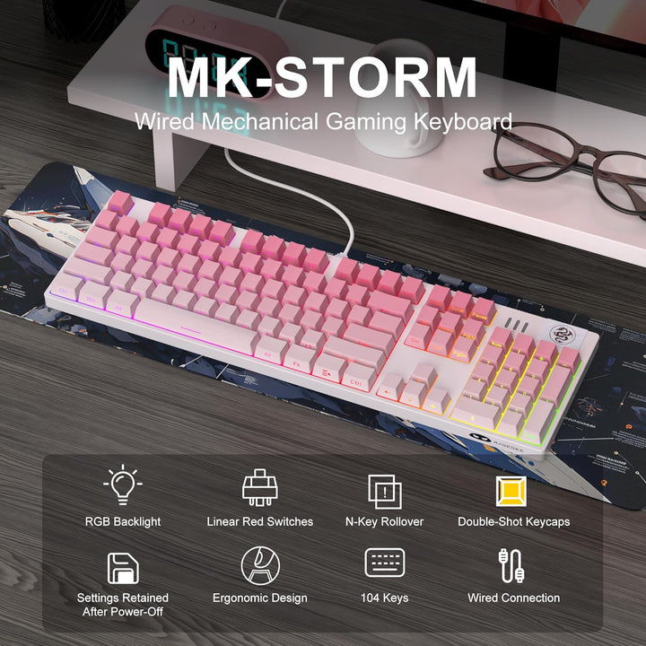 MageGee MK-Storm - Teclado mecánico para juegos, 104 teclas con cab...
