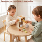 Freniland Juguete clásico de madera para cafetera, juego para preparar y servir para niños pequeños, juguete educativo de cocina para niños a partir de 3 años