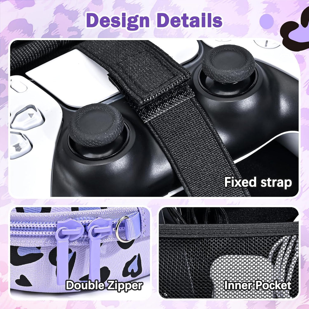 DLseego Love Leopard - Bolsa de almacenamiento de viaje para Xbox One, PlayStation5, PS4 Switch Pro, controlador inalámbrico, bolsa protectora portátil a prueba de golpes, 1 colgante de corazón de