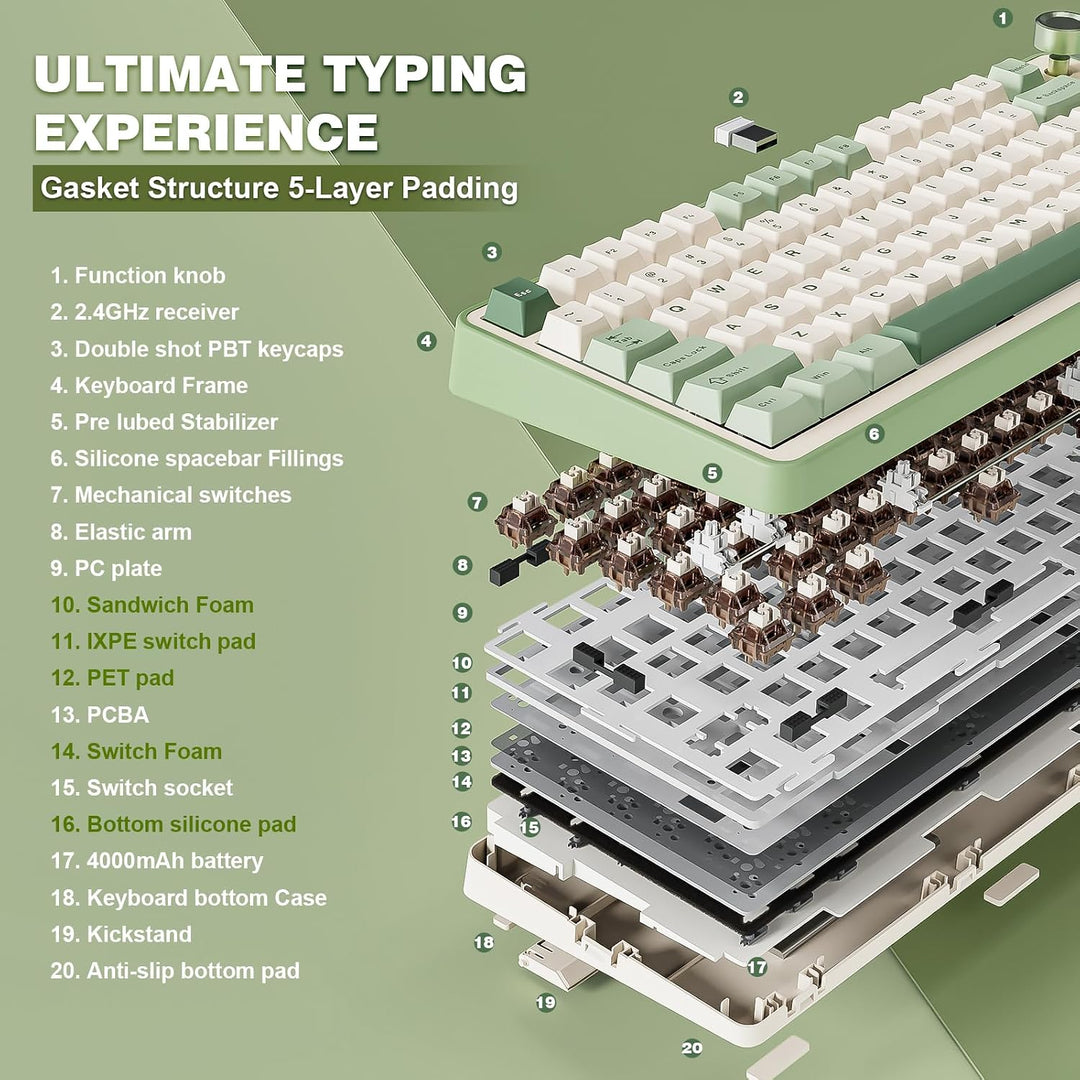 YUNZII Teclado mecánico inalámbrico B75 PRO, diseño del 75% con per...