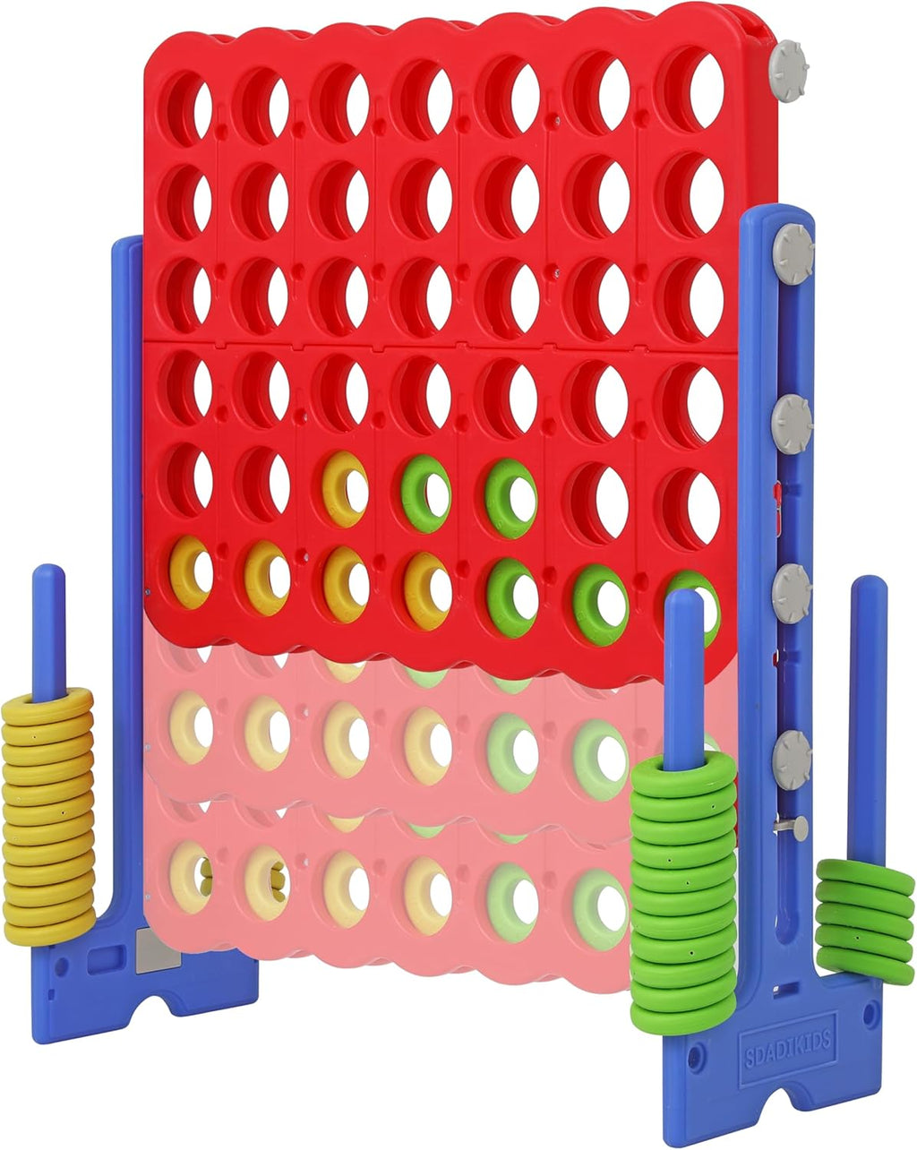 SDADI - Juego Jumbo de 4 en fila, juego gigante de 4 a puntuación con altura ajustable (0.76-1.07 m) para niños y adultos, juego de conexión para interiores y exteriores con deslizador de liberación