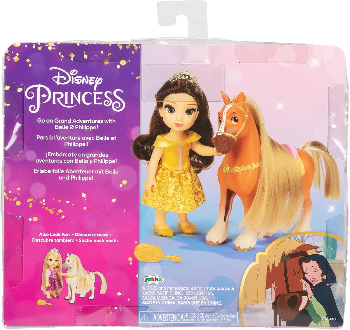 Muñeca Disney Princess Belle y Set de Regalo Petite Phillipe, Amarillo