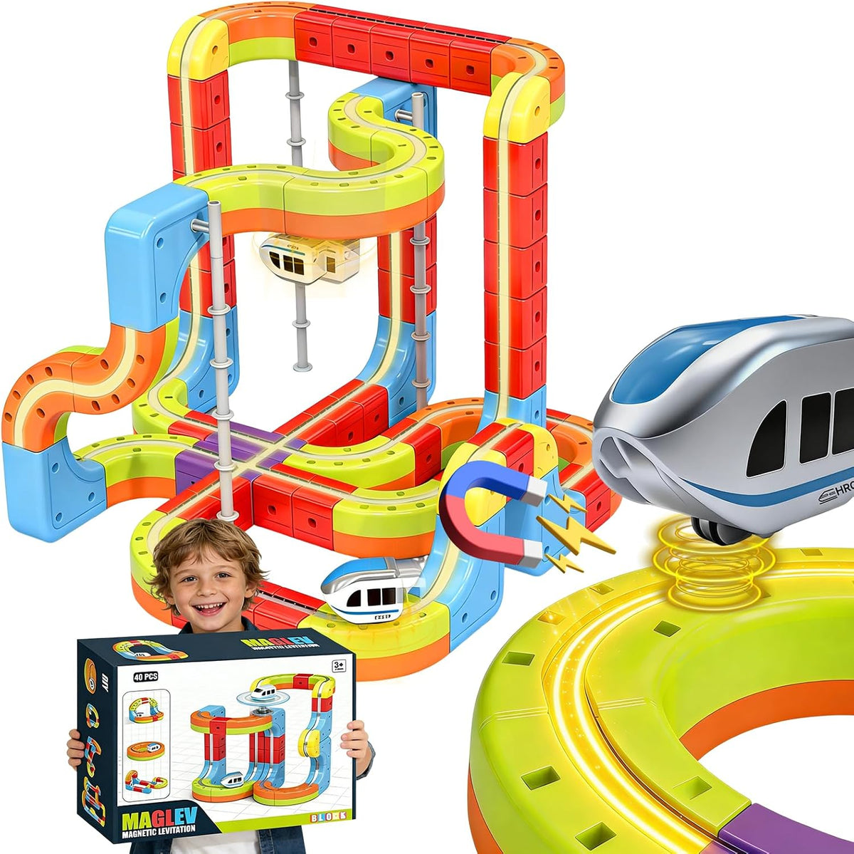 Juego de juguetes de tren magnético eléctrico, pista de carreras flexible para niños de 3, 4, 5, 6, 7, 8, rodillos magnéticos de gravedad para niños pequeños, pista de cubo infinito 3D, regalo de