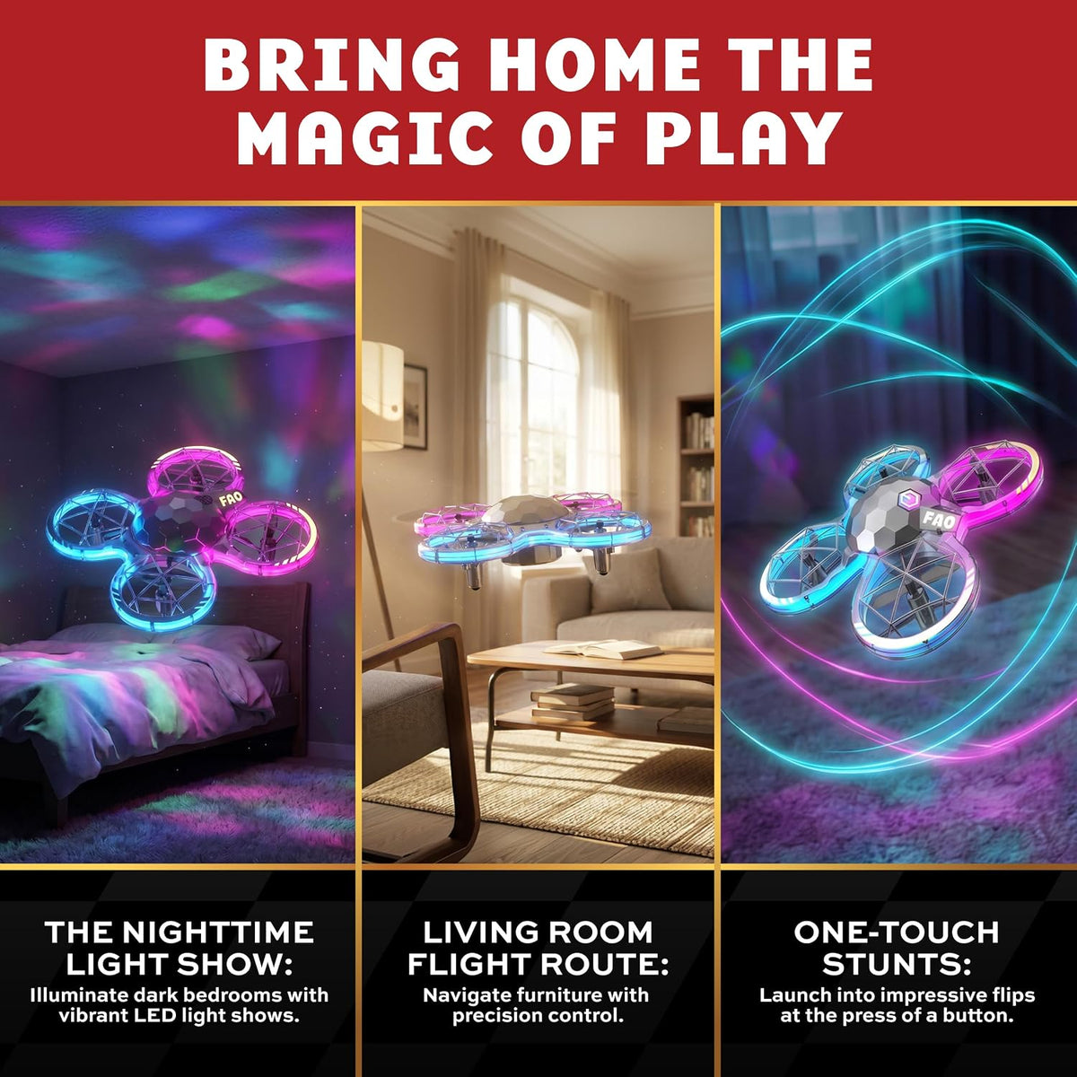 FAO Schwarz Disco Lightshow RC Drone para niños, volante de acrobacias con
