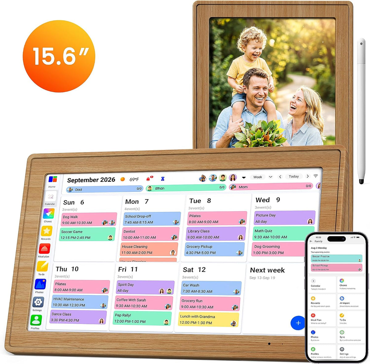 Calendario digital de 15.6 pulgadas, agenda familiar inteligente