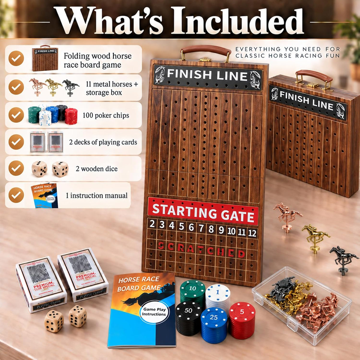 Juego de mesa plegable de carreras de caballos de 21 pulgadas para