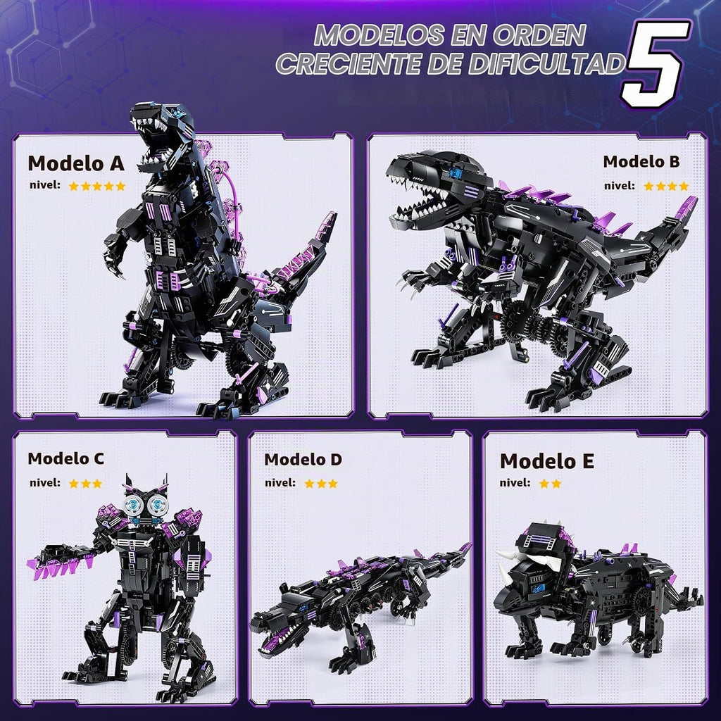 Kit de construcción de robot de dinosaurio STEM 5 en 1, aplicación 935 piezas y control remoto, reconstruye en T-Rex, triceratops, cocodrilo, robot y monstruo, regalo de ingeniería para niños y niñas