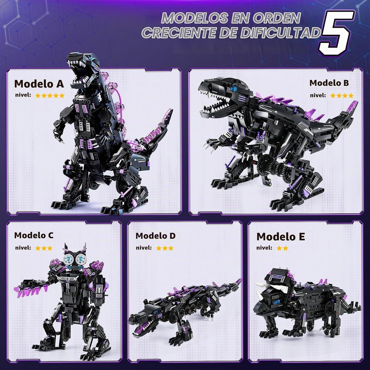 Kit de construcción de robot de dinosaurio STEM 5 en 1, aplicación 935 piezas y control remoto, reconstruye en T-Rex, triceratops, cocodrilo, robot y monstruo, regalo de ingeniería para niños y niñas
