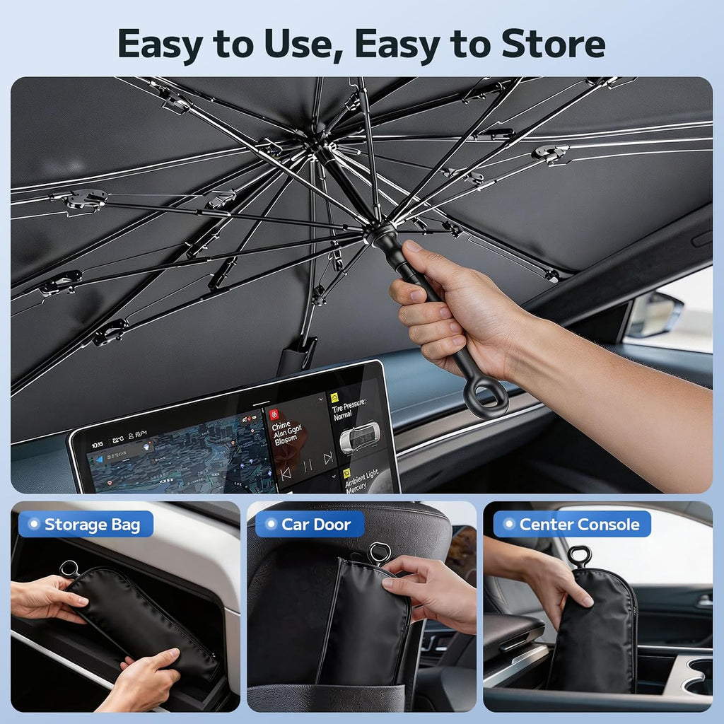 Mihen Parasol para parabrisas para automóvil, tamaño universal [bloquea 100% la luz solar y la sensación de enfriamiento del hielo] Parasol plegable para ventana delantera de automóvil, aislamiento