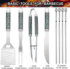 Juego de 24 herramientas para parrilla de barbacoa con termómetro de carne e inyector, tenedor de acero inoxidable extragrueso, espátula y pinzas, accesorios completos para barbacoa, regalos perfectos para el día del padre