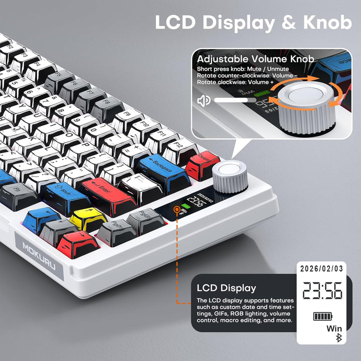 MOKURU Teclado mecánico inalámbrico, tres modos BT\/2.4G\/USB-C, co...