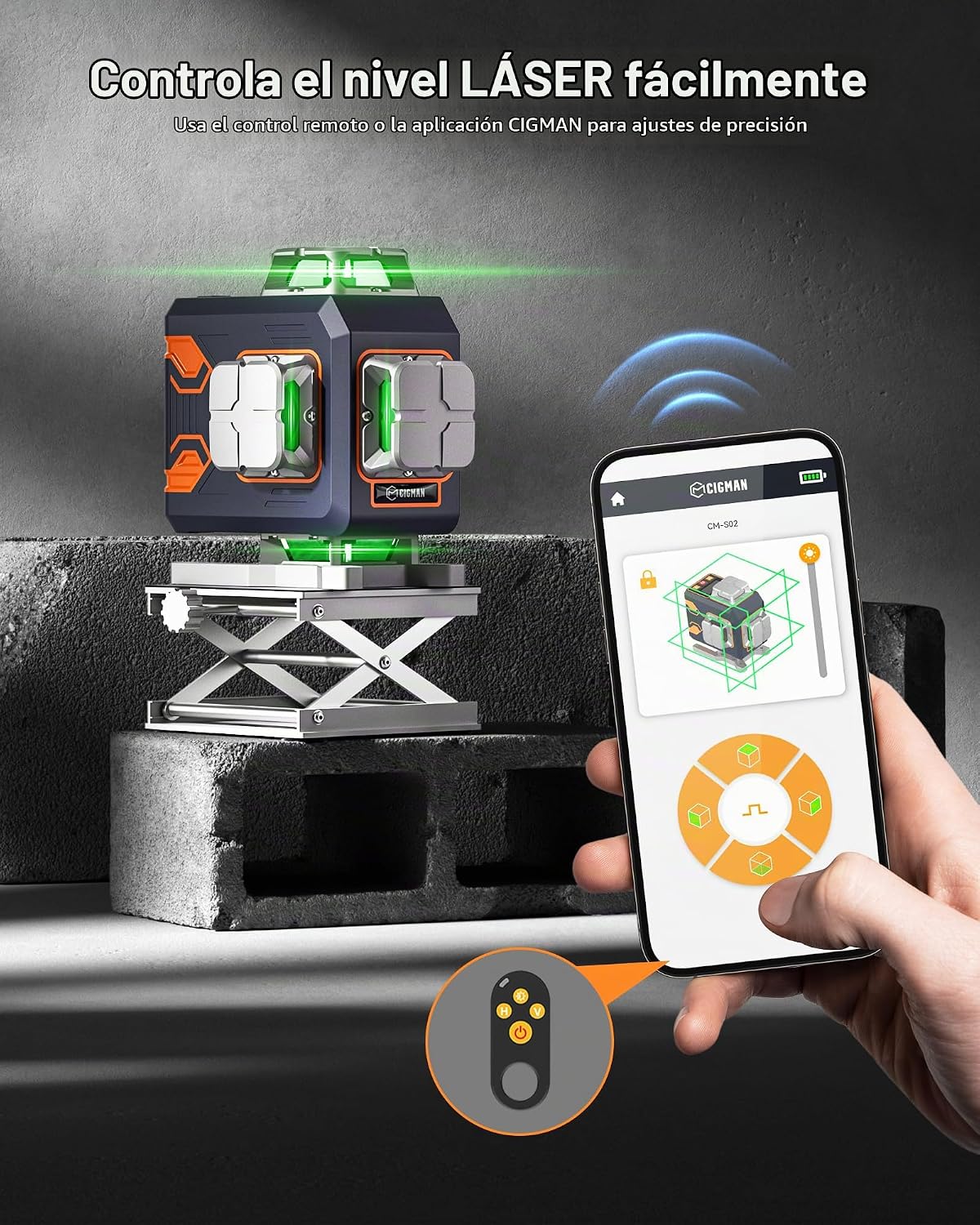 CIGMAN Nivel láser de 4 x 360° con 16 líneas con control remoto y APP, láser de línea cruzada autonivelante verde, línea vertical/horizontal 4D para construcción, renovación del hogar, colgar cuadros