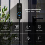 Chamberlain myQ Video Doorbell | Cámara 2K, batería/cableada, visión nocturna a color, vista en vivo con conversación bidireccional, detección de movimiento y alertas en tiempo real, vista amplia de